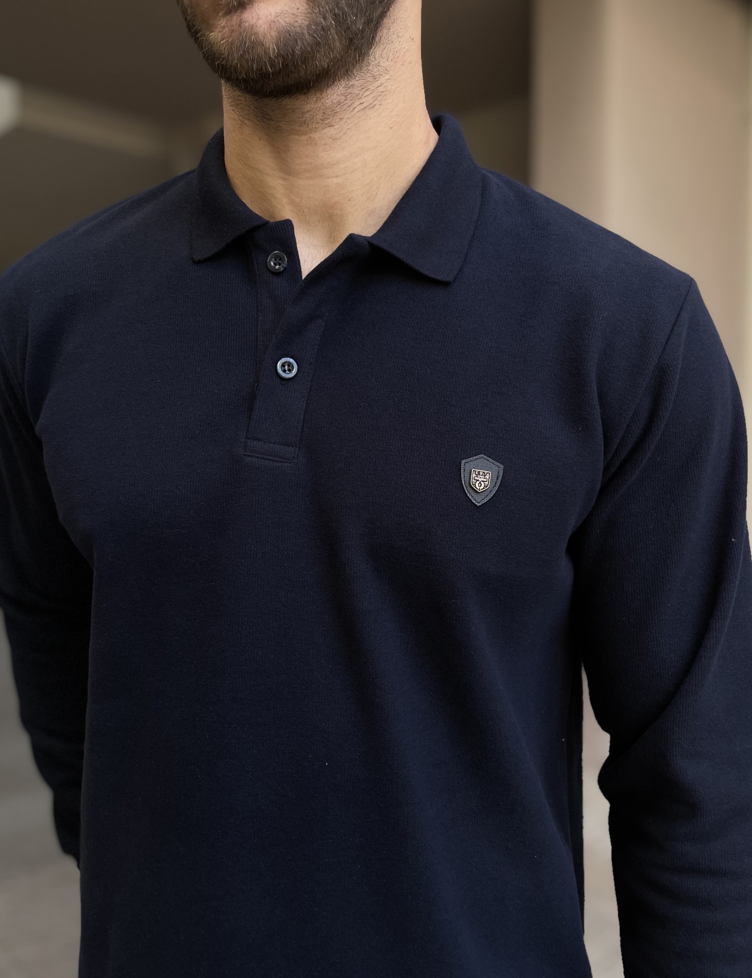 Everbest Ανδρική μπλε navy Polo μακρυμάνικη μπλούζα Plus size 261032N φωτογραφία